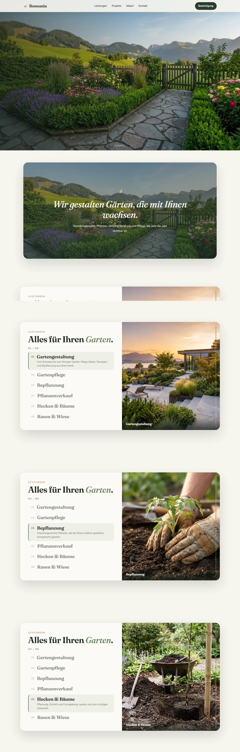 Entwurf der Website für Bonsania, Gartenbau in Luzern-Littau