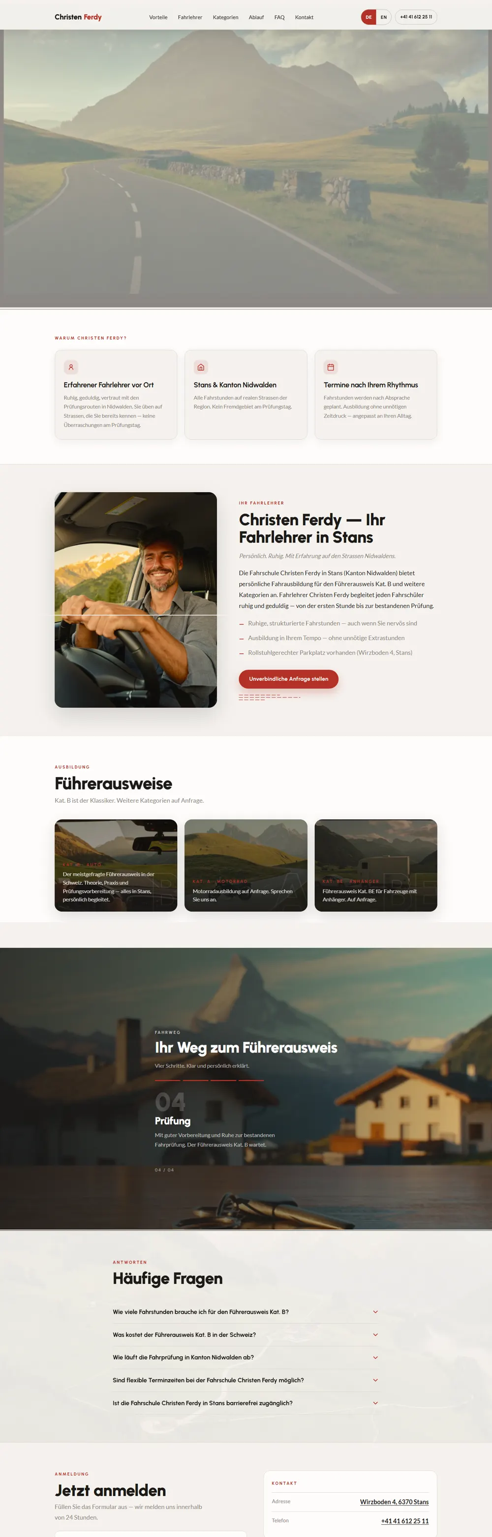 Entwurf der Website für Fahrschule Christen, Fahrschule in Stans