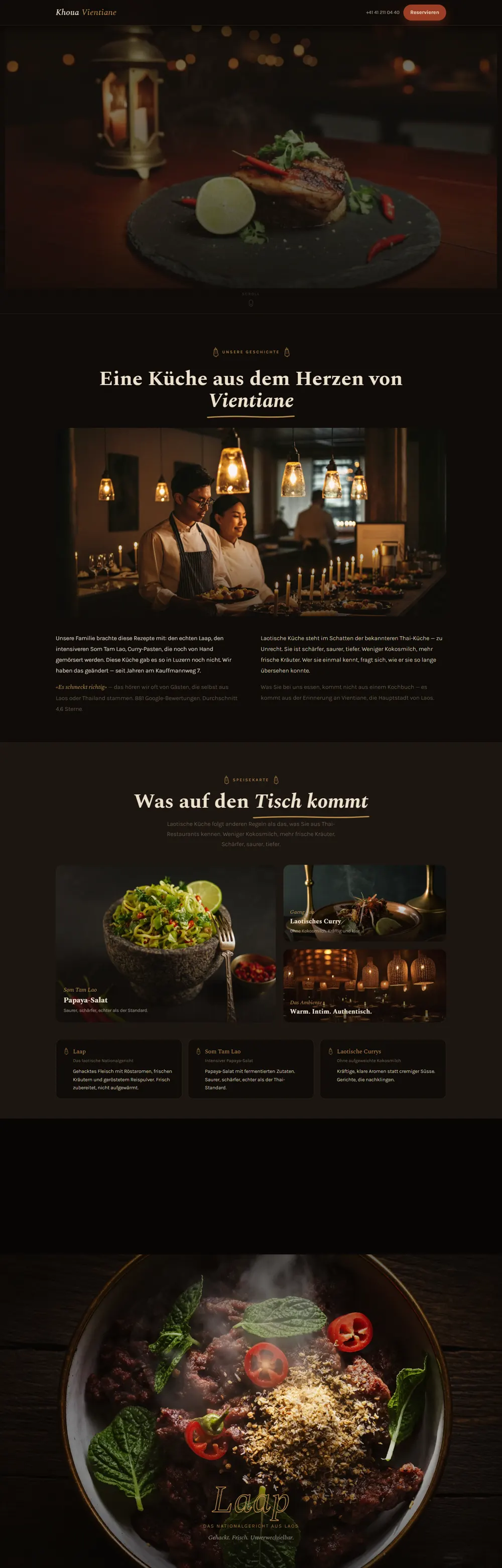 Entwurf der Website für Khoua Vientiane, Restaurant in Luzern