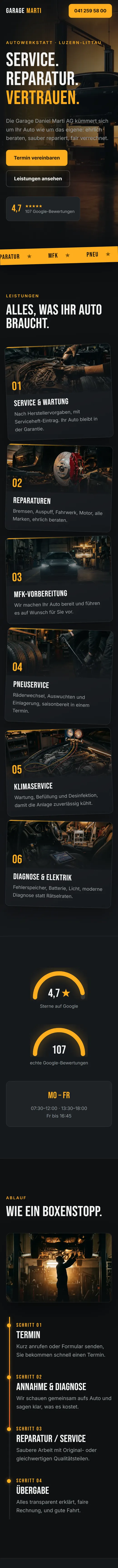 Mobile Ansicht des Entwurfs für Garage Marti, Autowerkstatt in Luzern-Littau