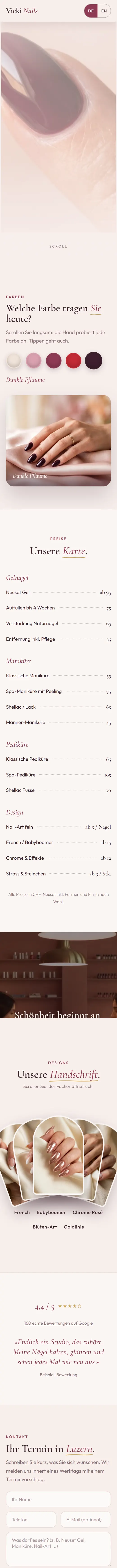 Mobile Ansicht des Entwurfs für Vicki Nails, Nagelstudio in Luzern